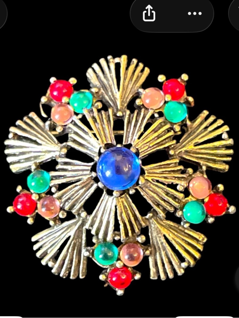 Vintage Starburst Brooch Pin in Multicolor Jelly Cabochons